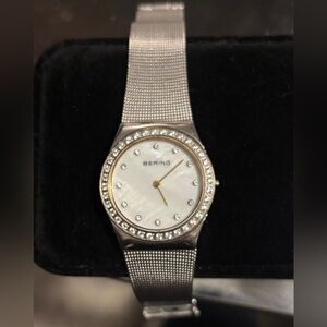 Bering Silver Women's Watch with Crystal Accents & Stainless Steel Band